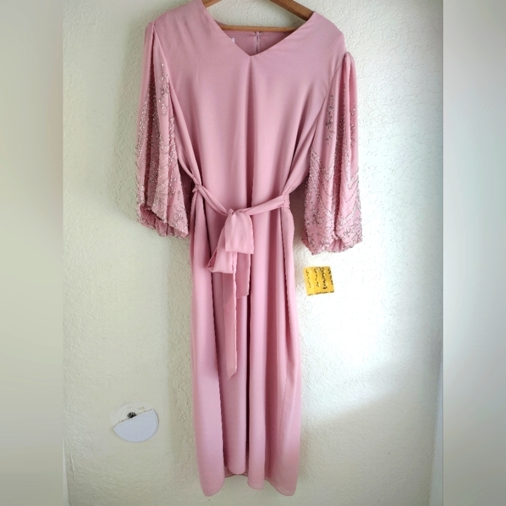 Jack Bryan Vintage Pink Beaded Midi Dress Deadstock NWT Size 12 - Picture 3 of 14